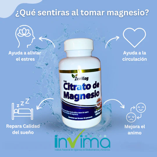 ZenMag Citrato de Magnesio Mega Concentrado Premium Importado Americano 100 Capsulas